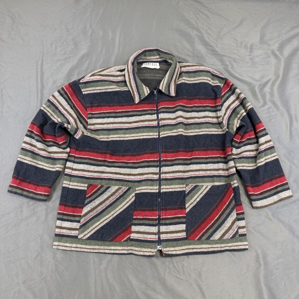 Vintage 90's Rampage Striped Wool Blend Zip Up Jacket Womens Medium Multi Color